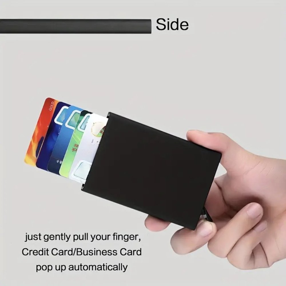 Pop Up Card Holder Slim Aluminum Wallet Black - Picture 4 of 6